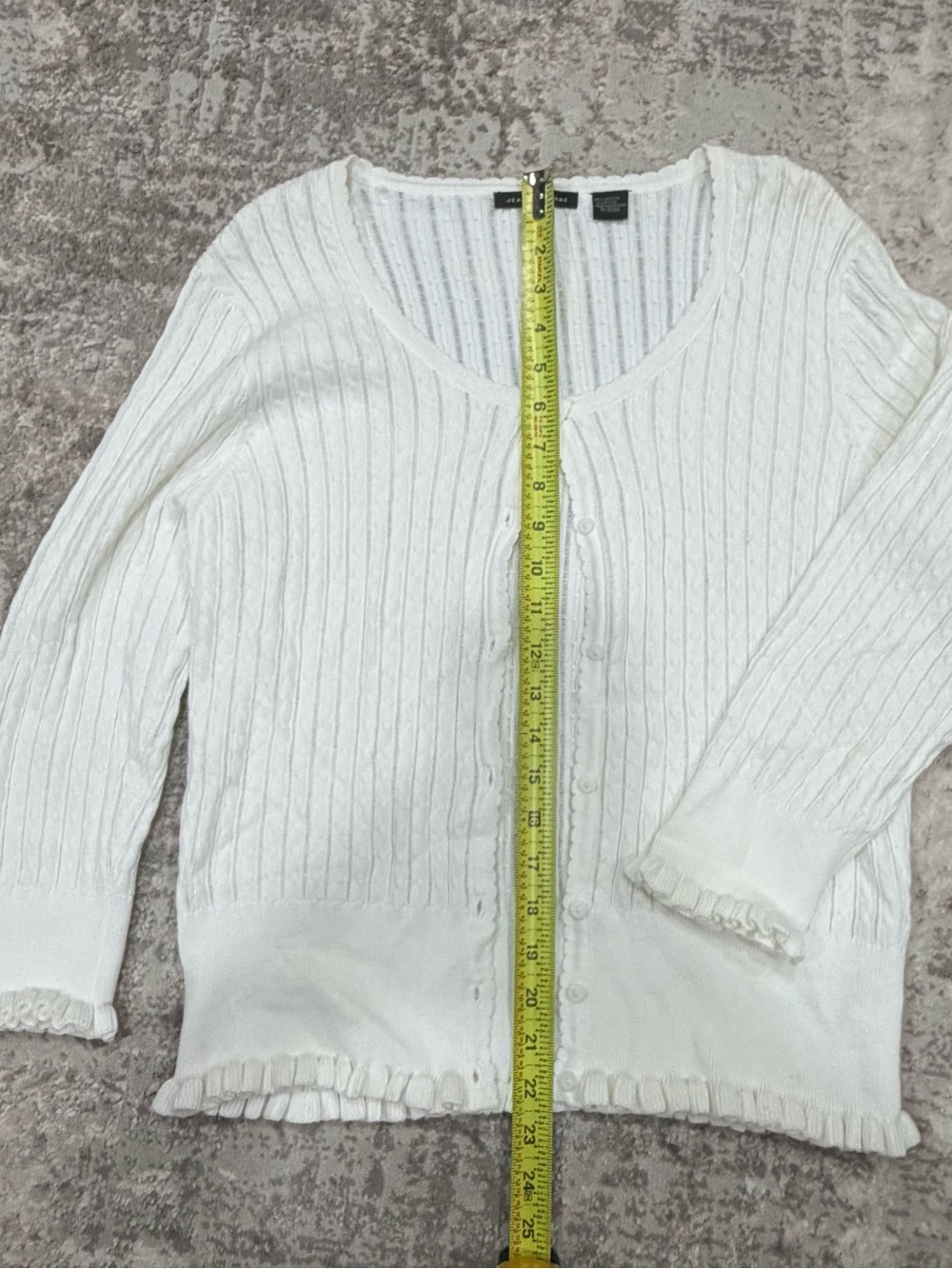 JEANNE PIERRE Cream Cable-Knit Scalloped Button Cardigan - Picture 9 of 9